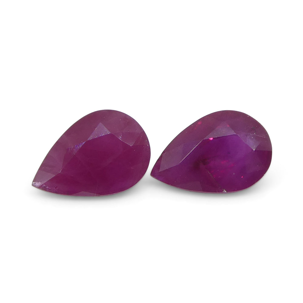 0.81ct Pear Red Ruby Pair from Burma's Mong Hsu Region, Certified Heated Gemstone by SkyJems Canada