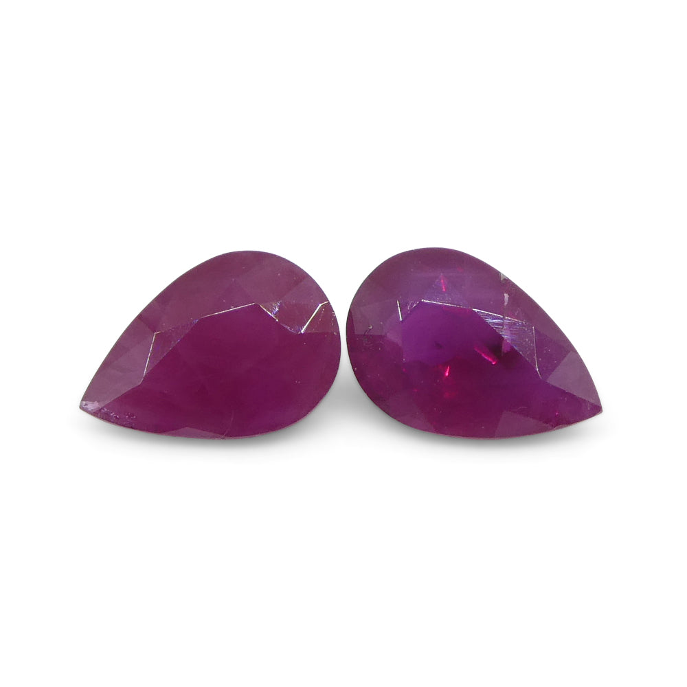 0.81ct Pear Red Ruby Pair from Burma's Mong Hsu Mine, Certified Heated Gem by SkyJems Canada