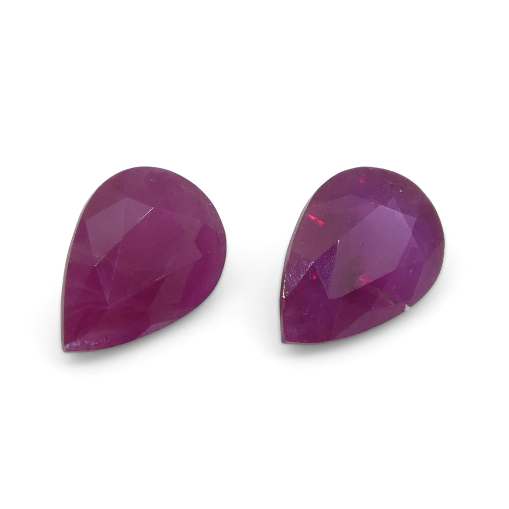 0.81ct Pear Red Ruby Pair from Burma's Mong Hsu Mine, Certified Heated Gemstone by SkyJems Canada