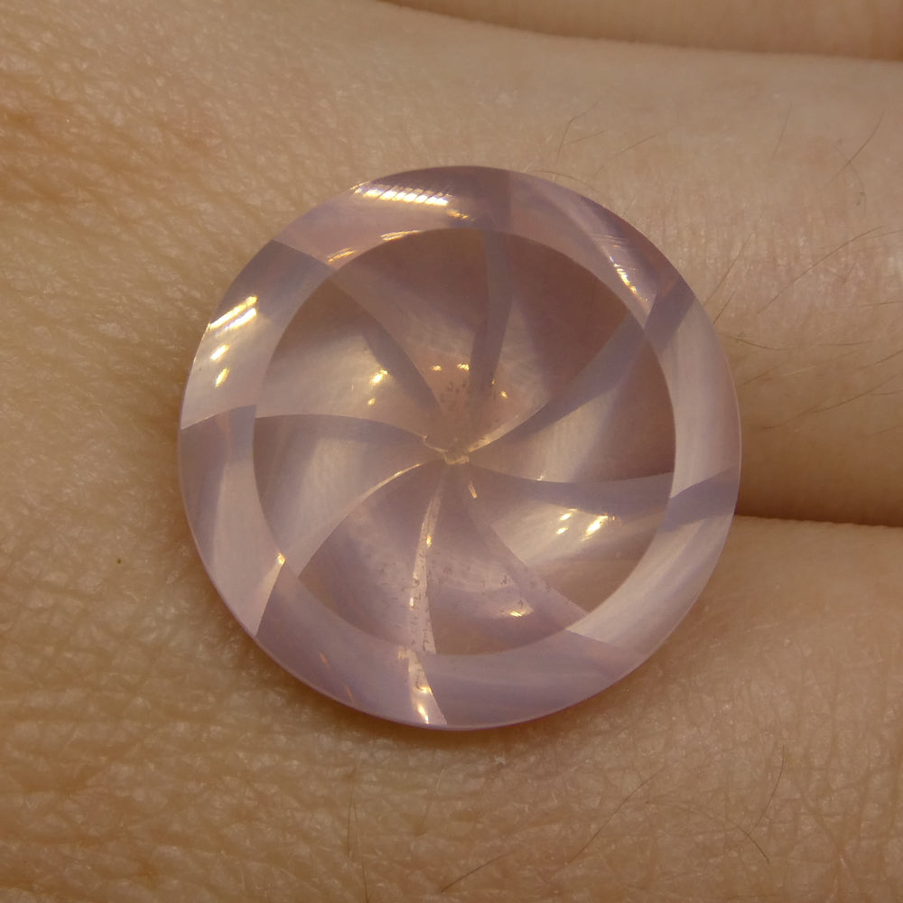 SkyJems 15.02ct Round Rose Quartz Fantasy Cut, soft pink Brazilian gemstone, elegant single stone for jewelry design