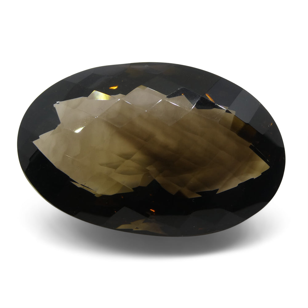 Large 158.35ct Brazilian Smoky Quartz Oval Checkerboard Gemstone from SkyJems, Transparent Brown Mixed Cut Single Stone