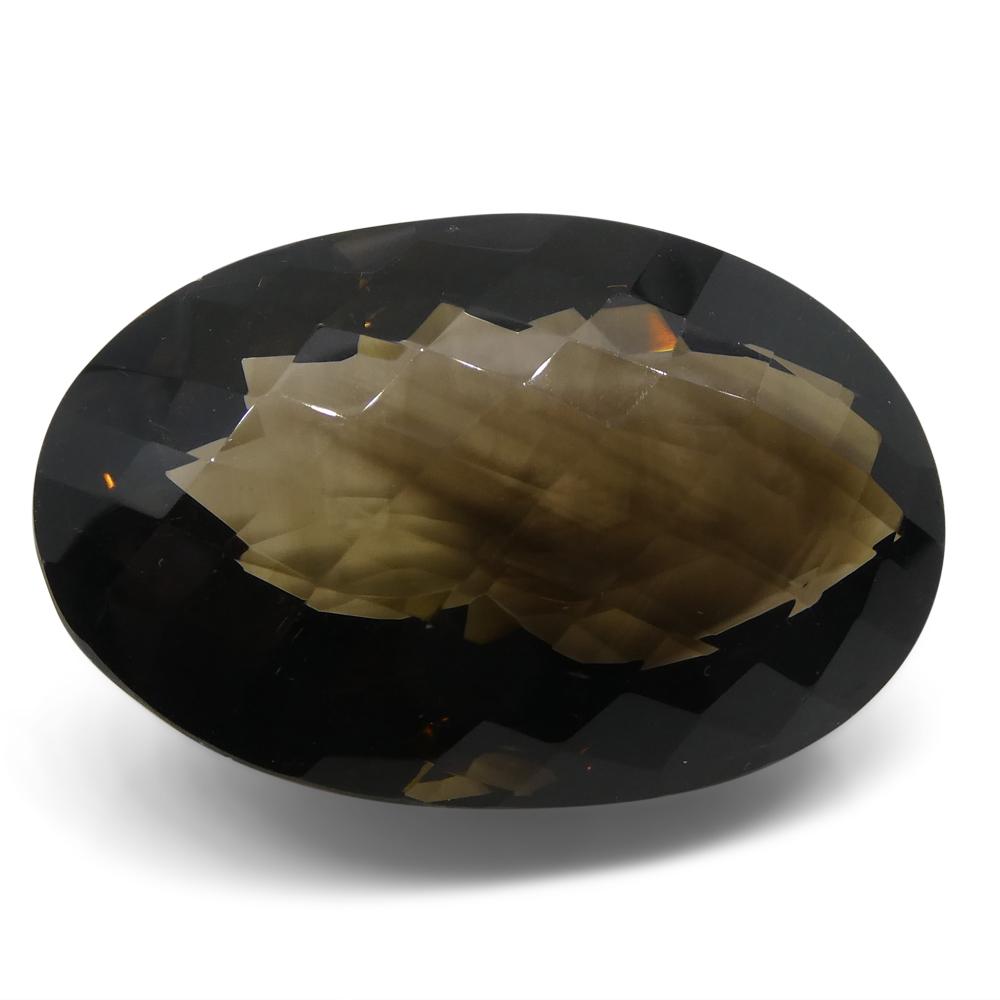 Large 158.35ct Brazilian Smoky Quartz Oval Checkerboard Gemstone from SkyJems, premium brown transparent single stone