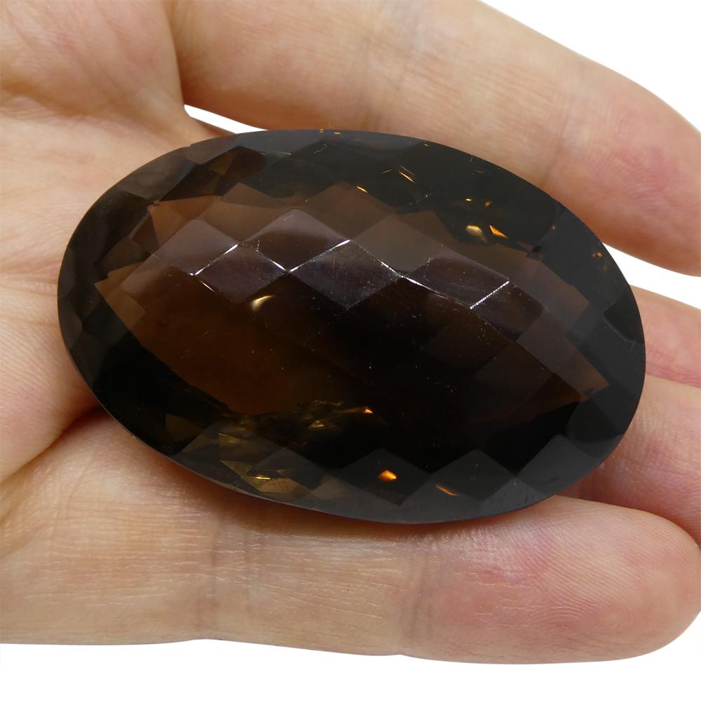 Large 158.35ct Brazilian Smoky Quartz Oval Checkerboard Gemstone from SkyJems, Transparent Brown Mixed Cut Single Stone