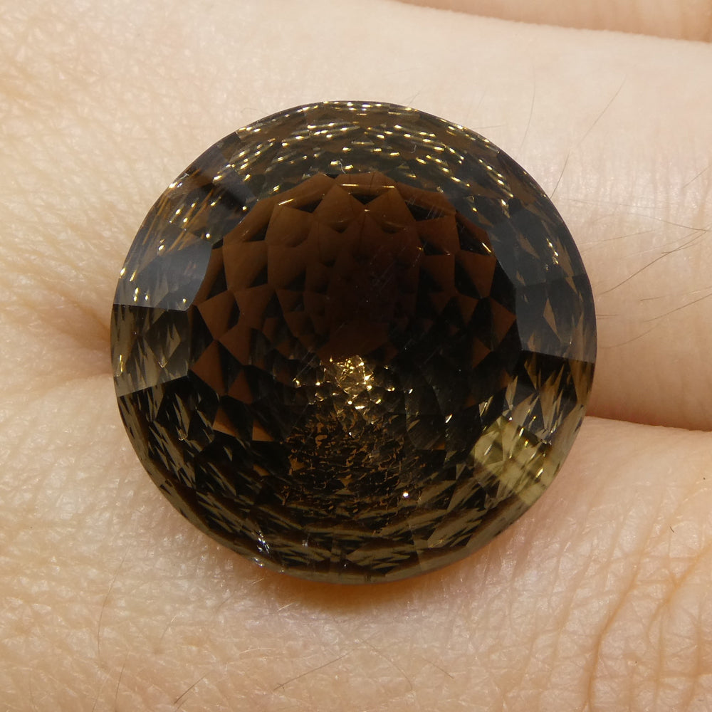 16.60ct Round Brazilian Smoky Quartz Fantasy Cut gemstone, rich brown hue, precision crafted by SkyJems Canadian gem experts