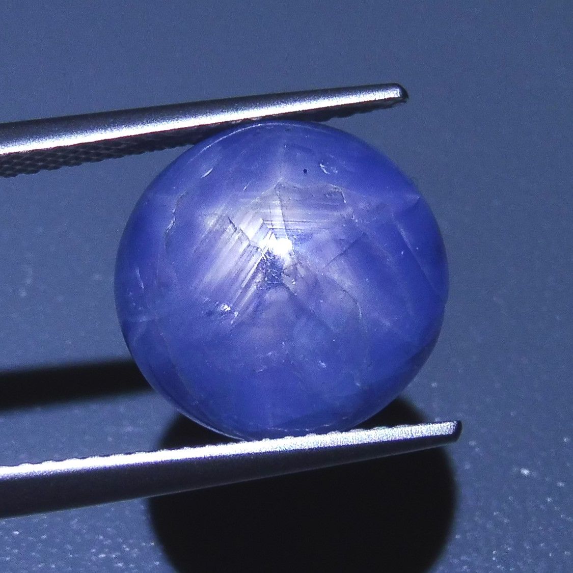 12.56 ct Round Burmese Star Sapphire, very slightly greyish blue cabochon with asterism, premium SkyJems gemstone collection