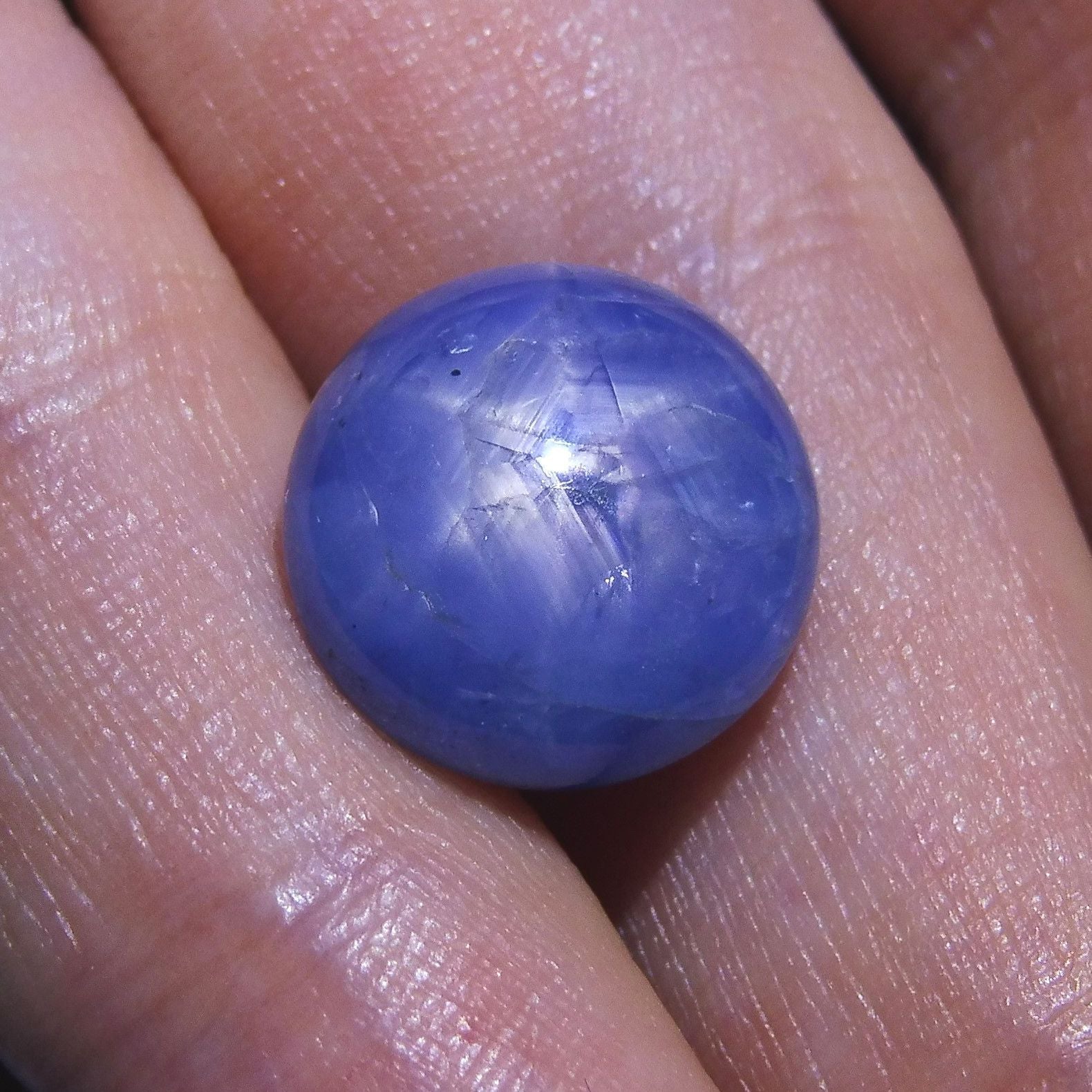 12.56 ct Round Burmese Star Sapphire, very slightly greyish blue, rare asterism gem from SkyJems Canadian gemstone collection