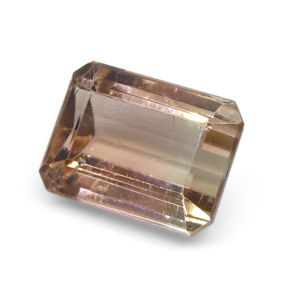 7.47ct Emerald Cut Orangy Pink & Green Bi-Colour Tourmaline from Brazil - Skyjems Wholesale Gemstones