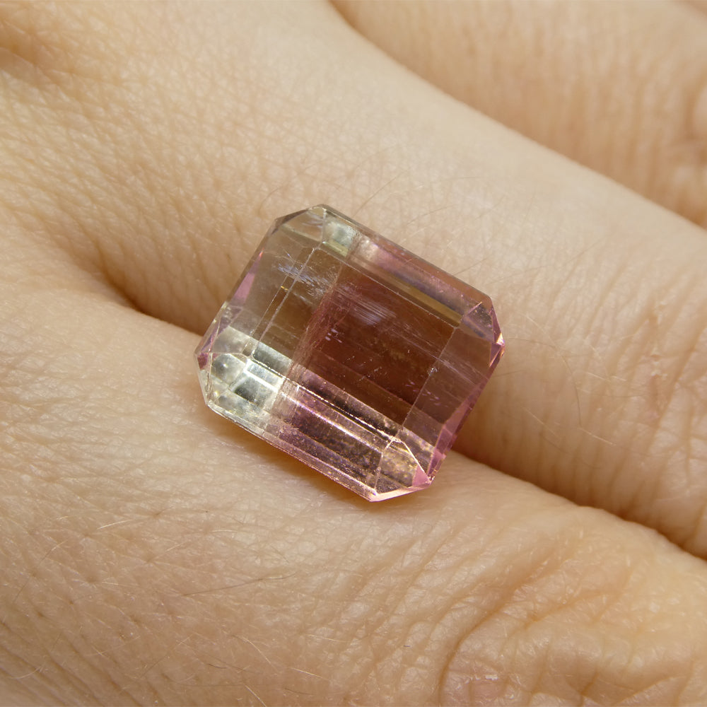 7.69ct Emerald Cut Pink & Green Bi-Colour Tourmaline from Brazil - Skyjems Wholesale Gemstones