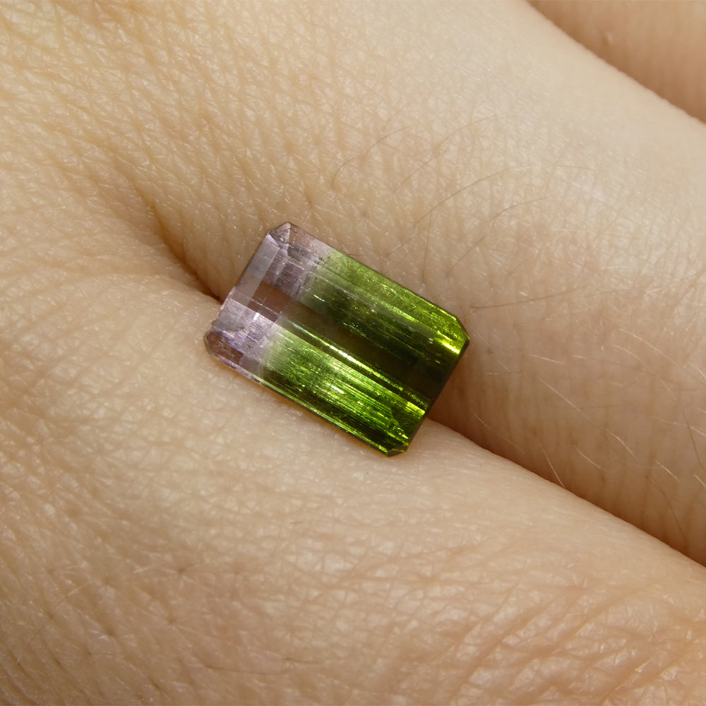 1.87ct Emerald Cut Green & Pink Bi-Colour Tourmaline from Brazil - Skyjems Wholesale Gemstones