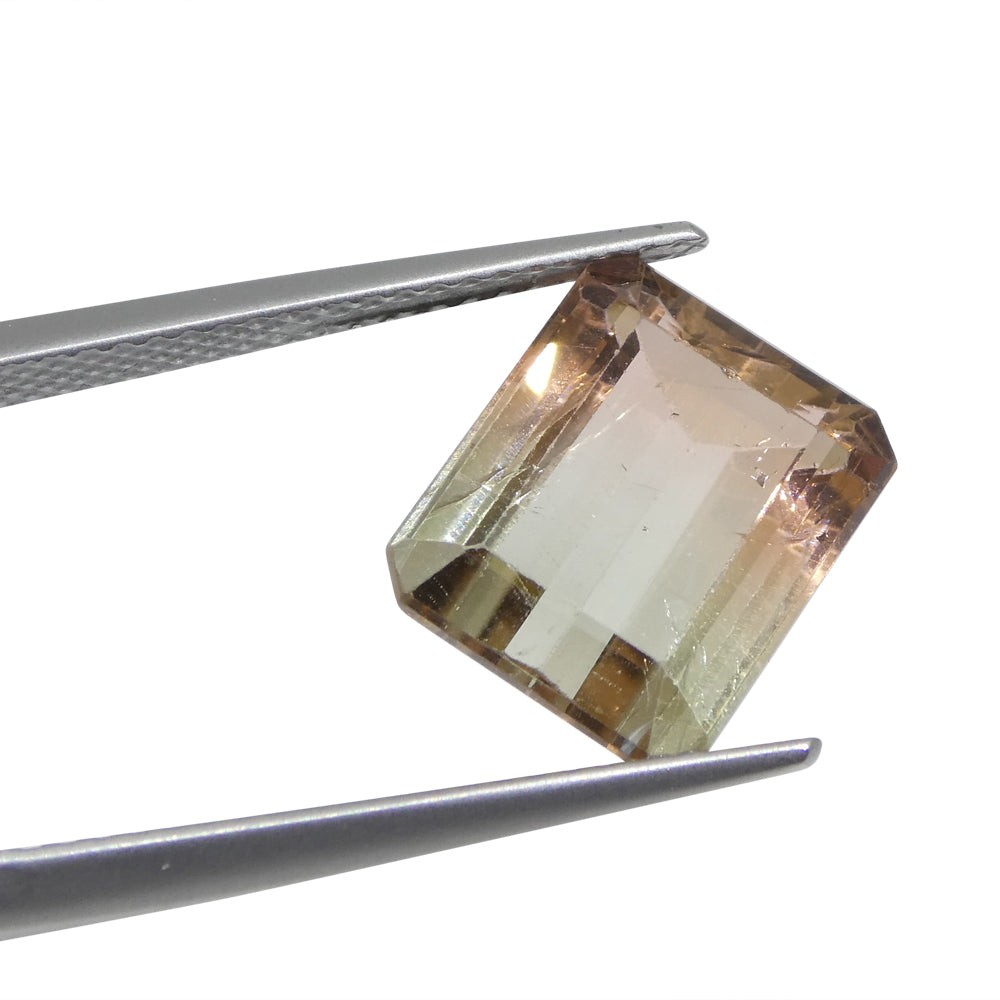 Bi-Colour Tourmaline 6.03 cts 11.55 x 9.61 x 6.04 Emerald Cut bluish Green & orangy Pink  $3320