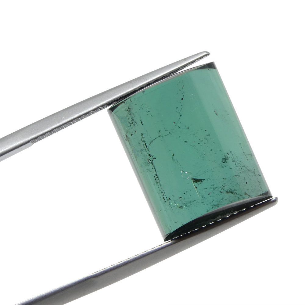 12.52ct Barrel Cut Cabochon bluish Green Tourmaline from Brazil - Skyjems Wholesale Gemstones