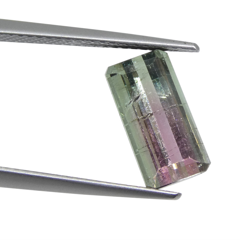 Bi-Colour Tourmaline 3.19 cts 11.74 x 5.98 x 4.94 Emerald Cut Pink & Green  $1280