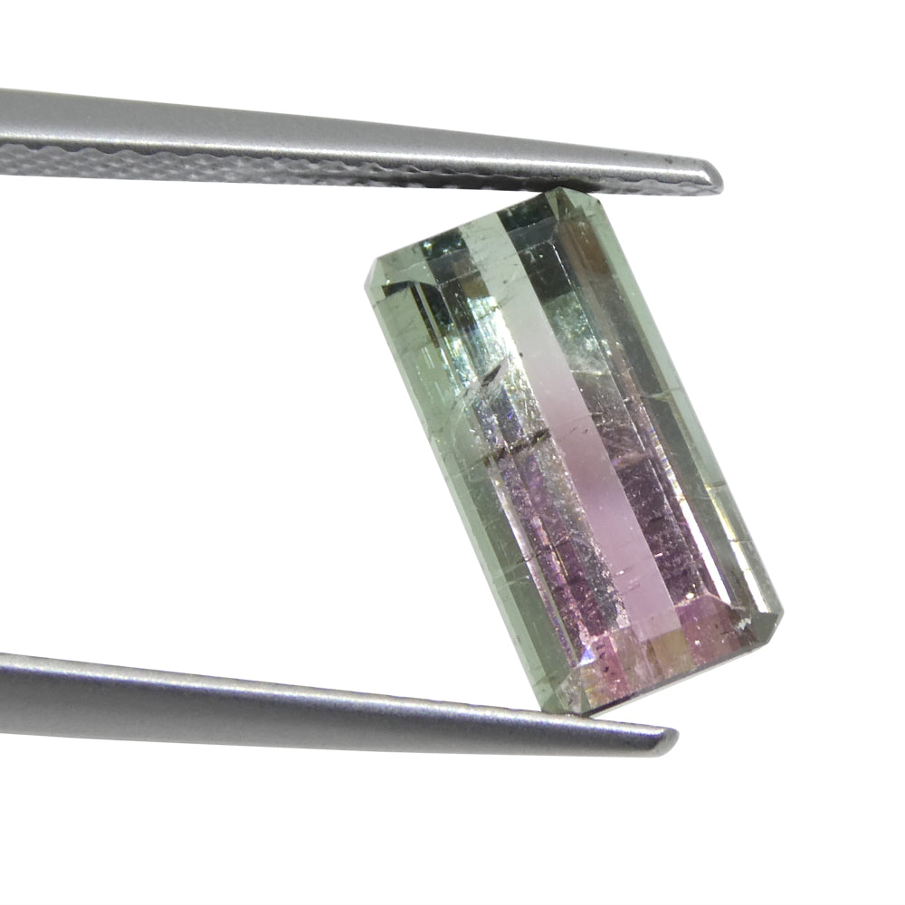 3.19ct Emerald Cut Pink & Green Bi-Colour Tourmaline from Brazil - Skyjems Wholesale Gemstones