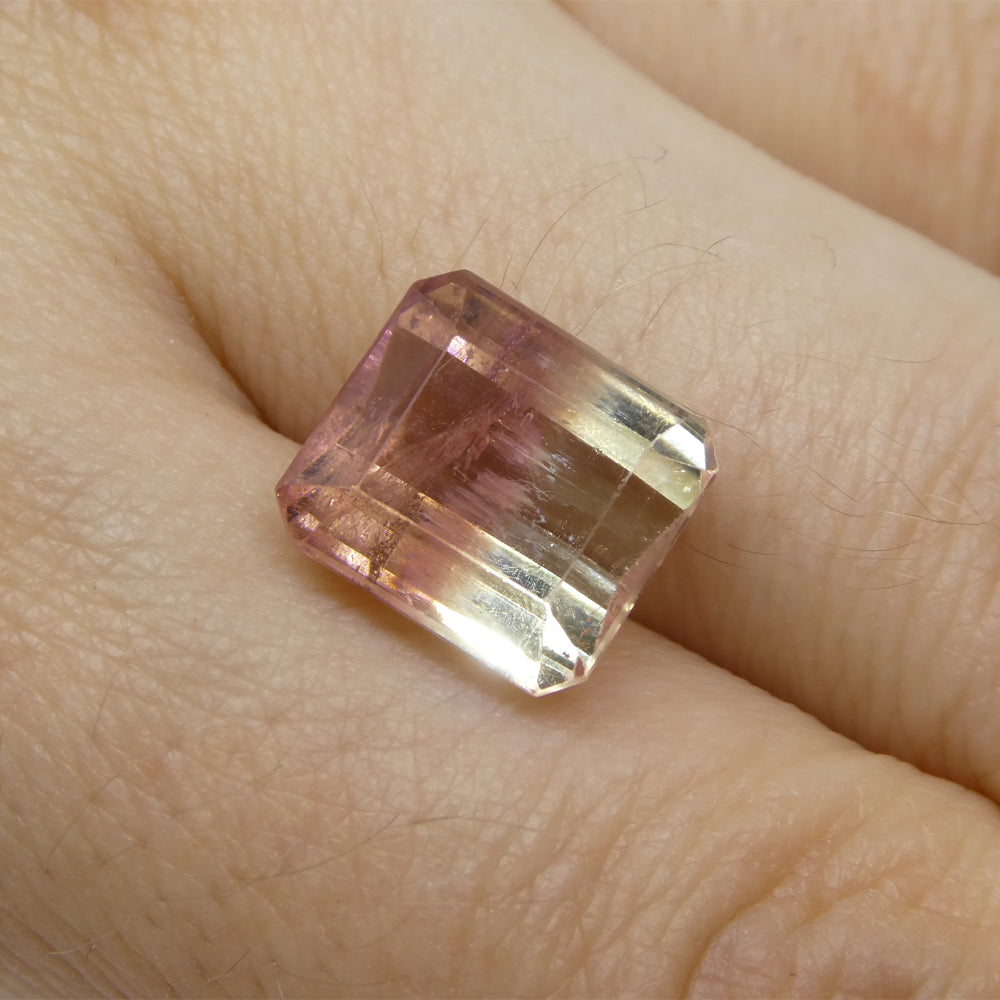 6.62ct Emerald Cut Pink & Green Bi-Colour Tourmaline from Brazil - Skyjems Wholesale Gemstones