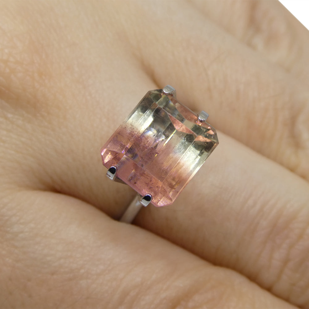 6.62ct Emerald Cut Pink & Green Bi-Colour Tourmaline from Brazil - Skyjems Wholesale Gemstones