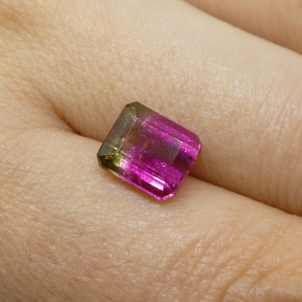 3.09ct Emerald Cut Pink & Green Bi-Colour Tourmaline from Brazil - Skyjems Wholesale Gemstones