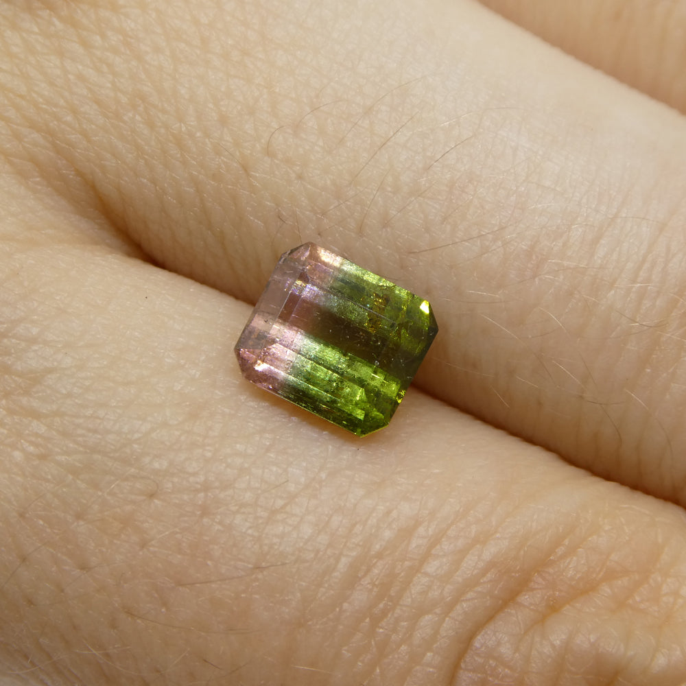 1.57ct Emerald Cut Green & Pink Bi-Colour Tourmaline from Brazil - Skyjems Wholesale Gemstones