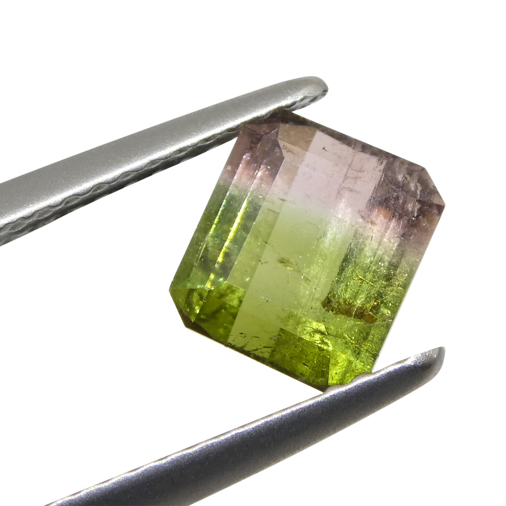 1.57ct Emerald Cut Green & Pink Bi-Colour Tourmaline from Brazil - Skyjems Wholesale Gemstones