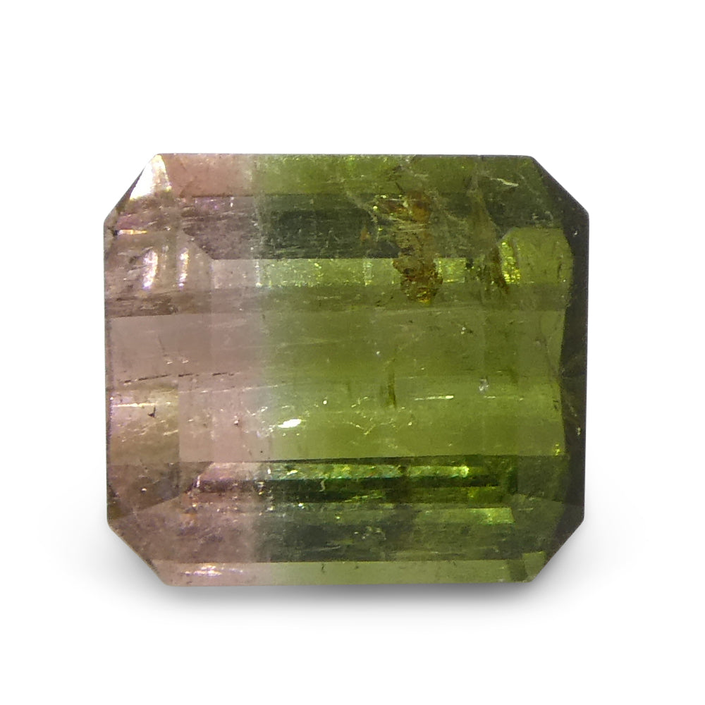 1.57ct Emerald Cut Green & Pink Bi-Colour Tourmaline from Brazil - Skyjems Wholesale Gemstones