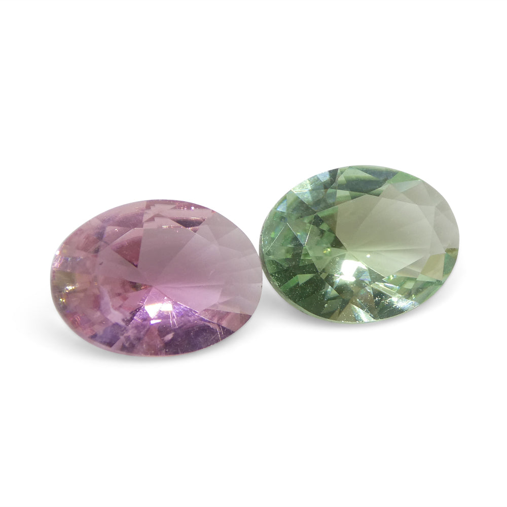 SkyJems 2.7ct Oval Pink and Green Brazilian Tourmaline Matched Pair, Rare Collector Gemstone