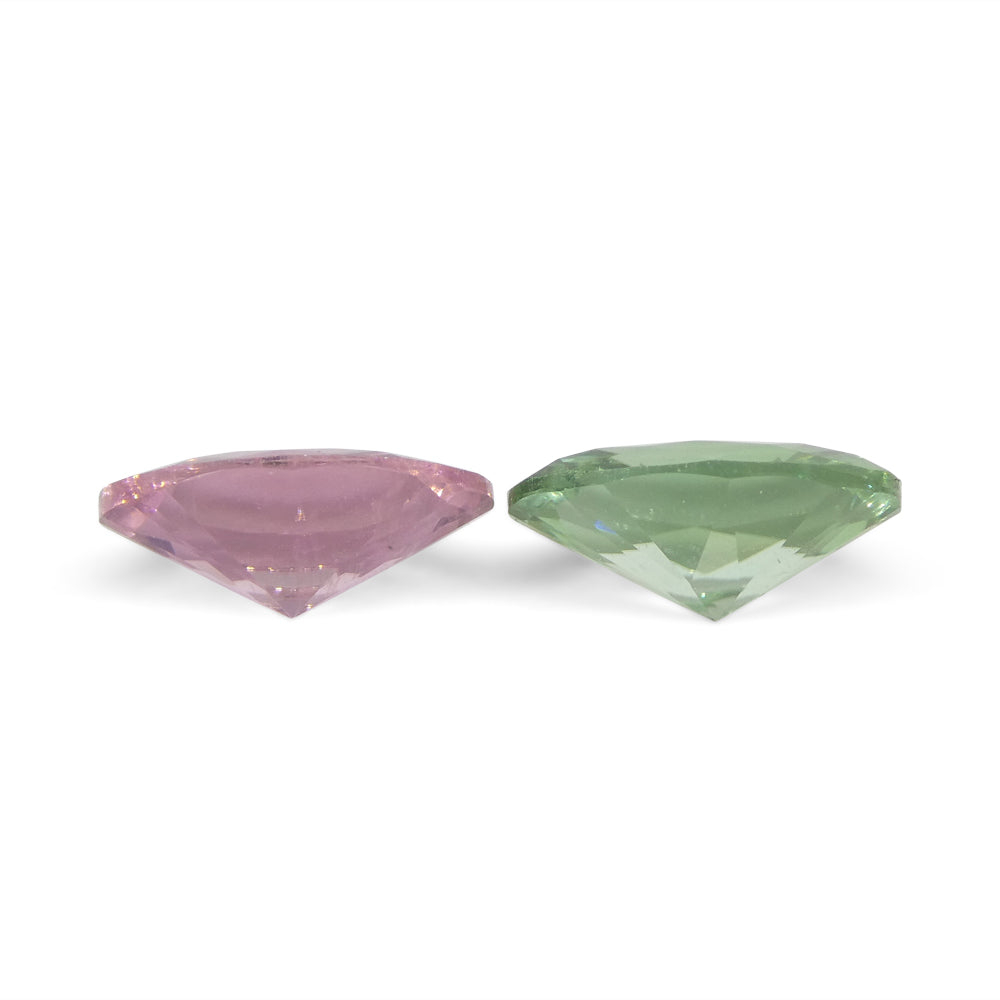 SkyJems 2.7ct Brazilian Oval Pink and Green Tourmaline Matched Pair, Rare Collector Gemstone