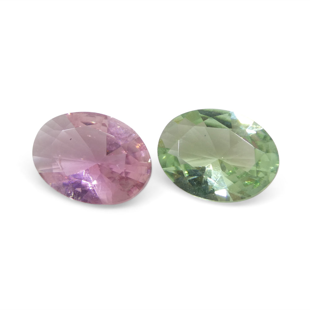 SkyJems 2.7ct Oval Pink and Green Brazilian Tourmaline Matched Pair, Rare Collector Gemstone