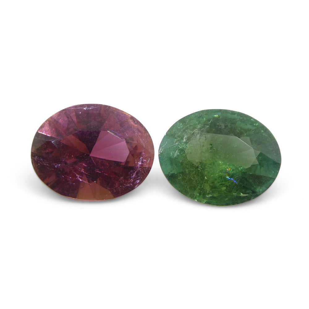 3.91ct Pair Oval Green/Pink Tourmaline from Brazil - Skyjems Wholesale Gemstones