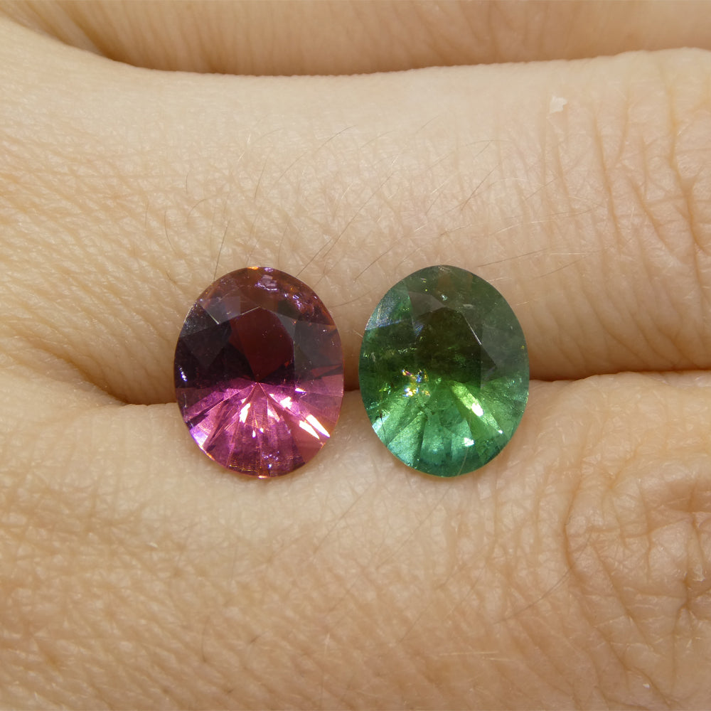 3.91ct Pair Oval Green/Pink Tourmaline from Brazil - Skyjems Wholesale Gemstones