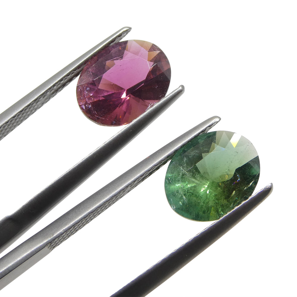 3.91ct Pair Oval Green/Pink Tourmaline from Brazil - Skyjems Wholesale Gemstones