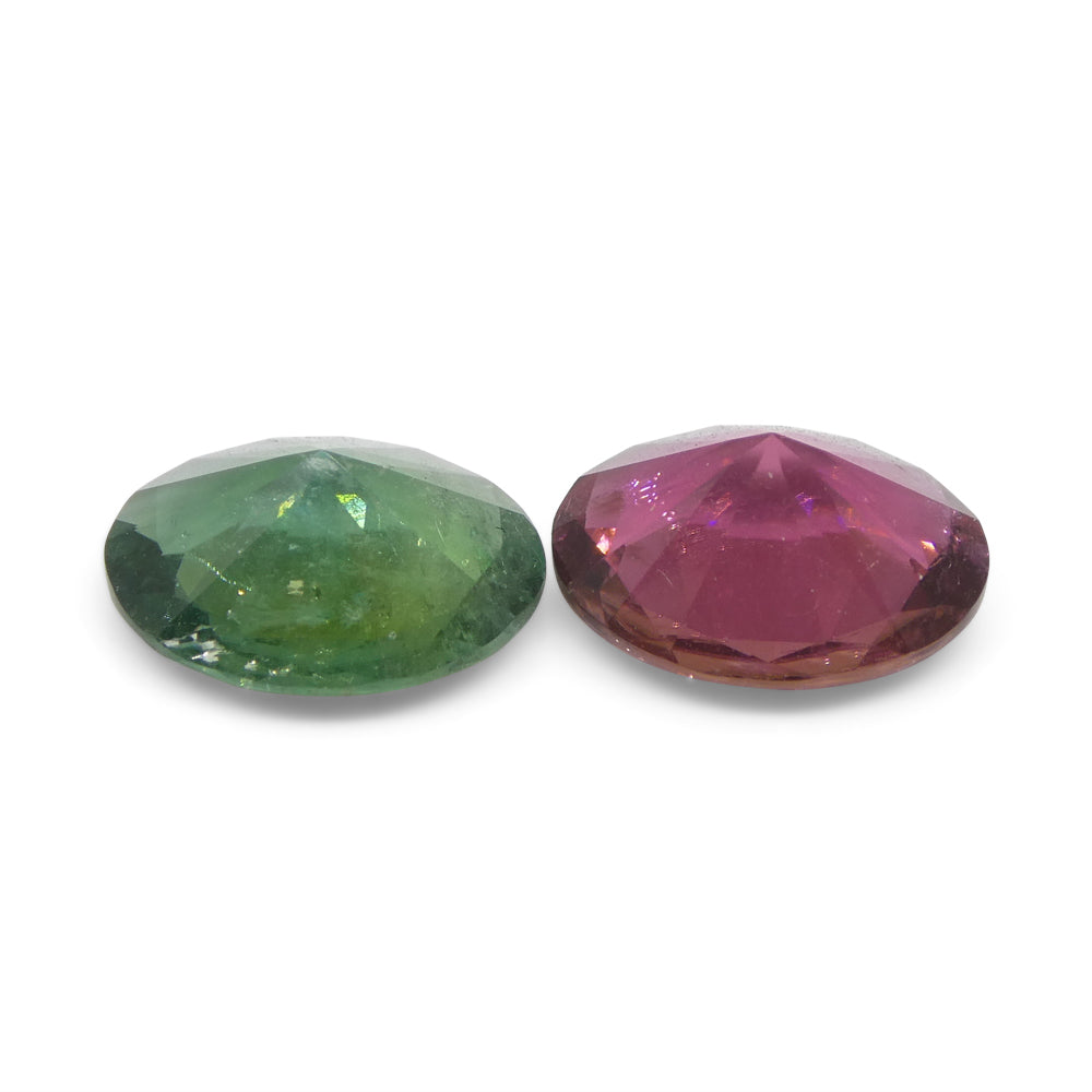 3.91ct Pair Oval Green/Pink Tourmaline from Brazil - Skyjems Wholesale Gemstones