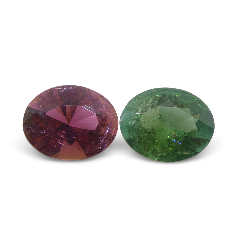 3.91ct Pair Oval Green/Pink Tourmaline from Brazil - Skyjems Wholesale Gemstones