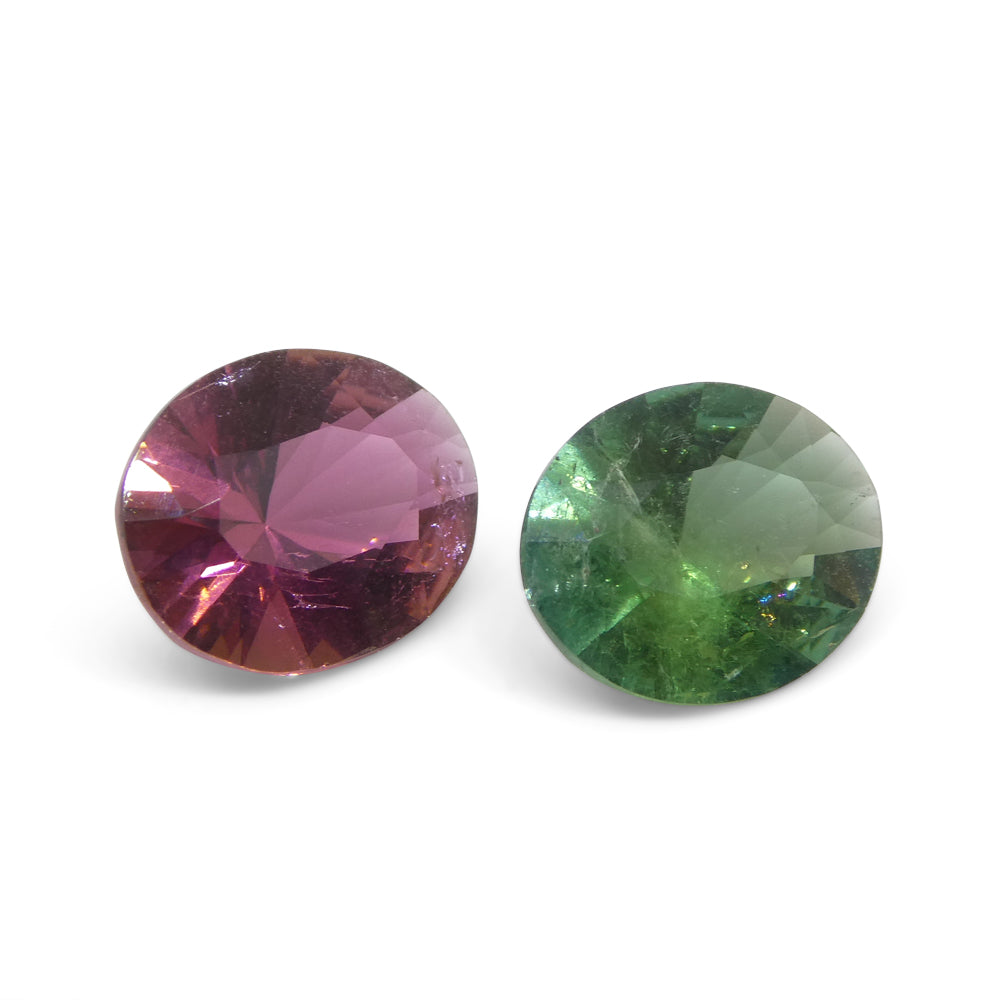 3.91ct Pair Oval Green/Pink Tourmaline from Brazil - Skyjems Wholesale Gemstones