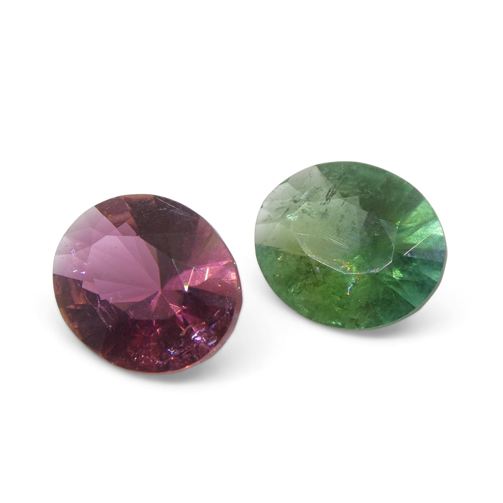 3.91ct Pair Oval Green/Pink Tourmaline from Brazil - Skyjems Wholesale Gemstones