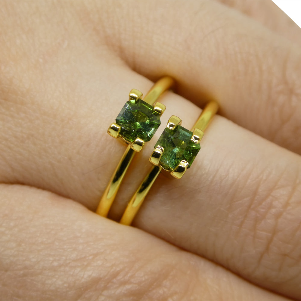0.8ct Asscher Green Tourmaline Pair from Brazil, matched octagonal step-cut gemstones by SkyJems Canadian gem experts