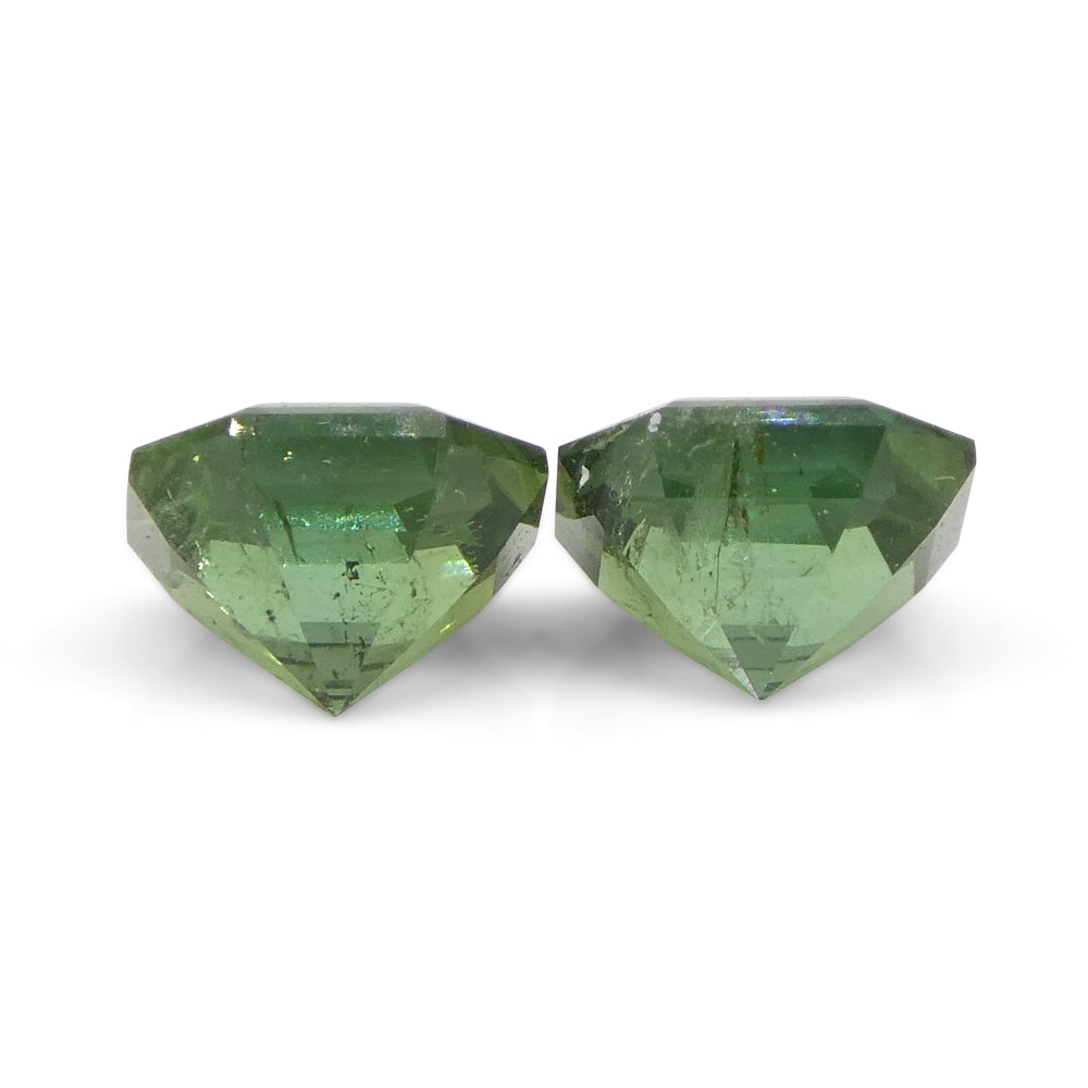 0.8ct Asscher Green Tourmaline Pair from Brazil, matched octagonal step-cut gemstones by SkyJems Canadian gem experts