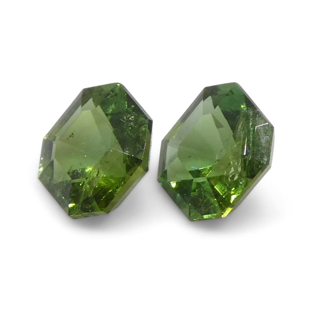 0.8ct Matched Pair Bluish Green Asscher Tourmaline from Brazil, precision-cut gemstones by SkyJems Canadian gem experts