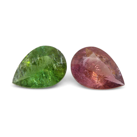 6.34ct Pair Pear Pink/Green Tourmaline from Brazil