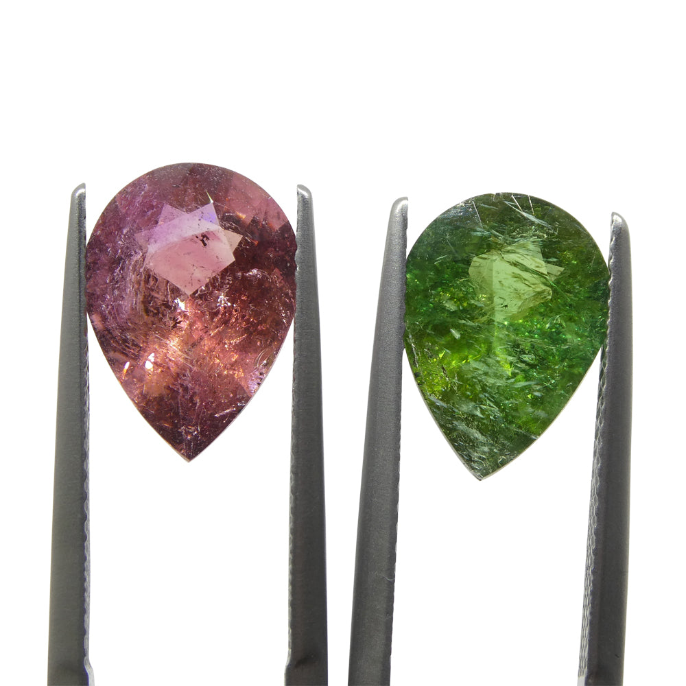 6.34ct Pair Pear Pink/Green Tourmaline from Brazil - Skyjems Wholesale Gemstones