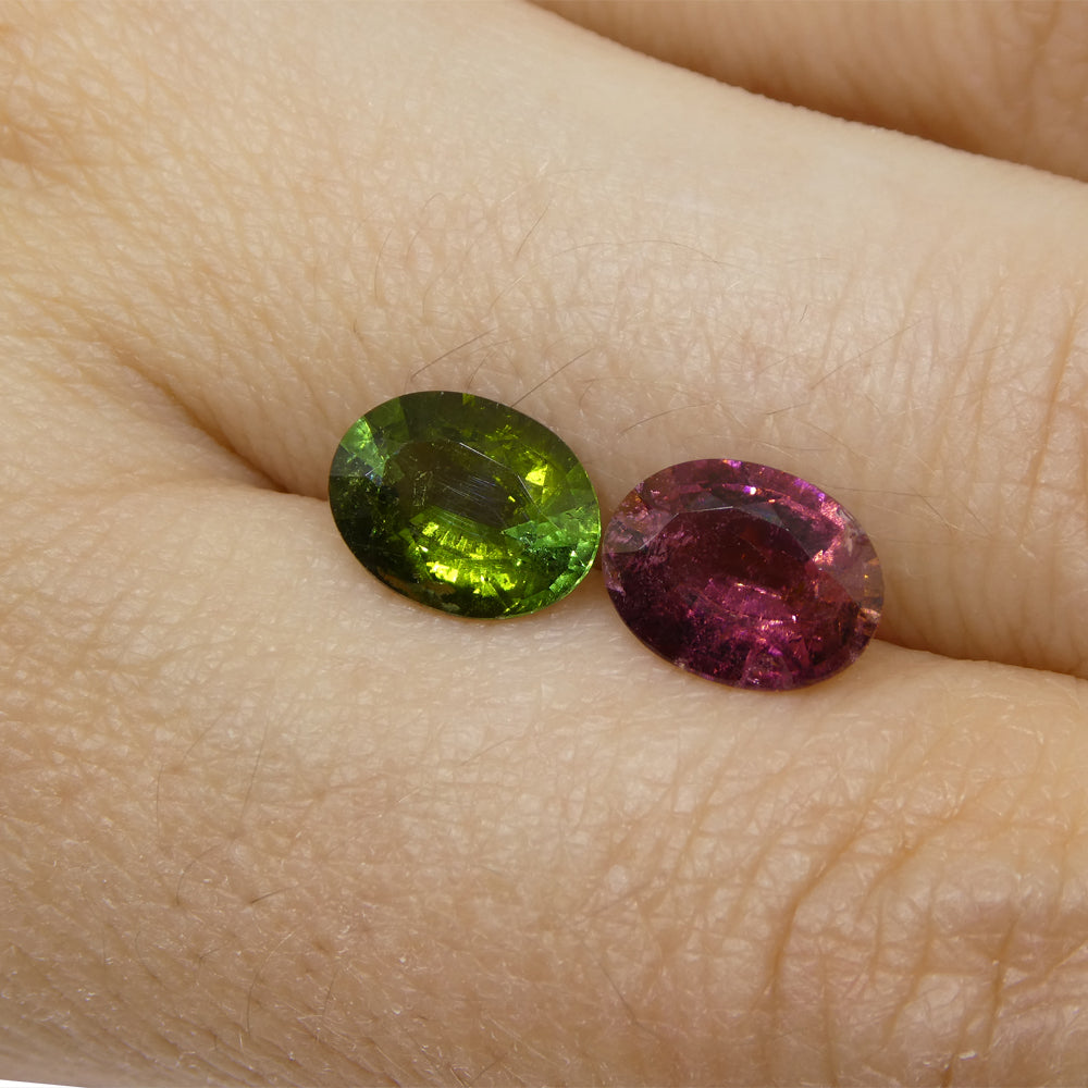 2.8ct Pair Oval Pink/Green Tourmaline from Brazil - Skyjems Wholesale Gemstones