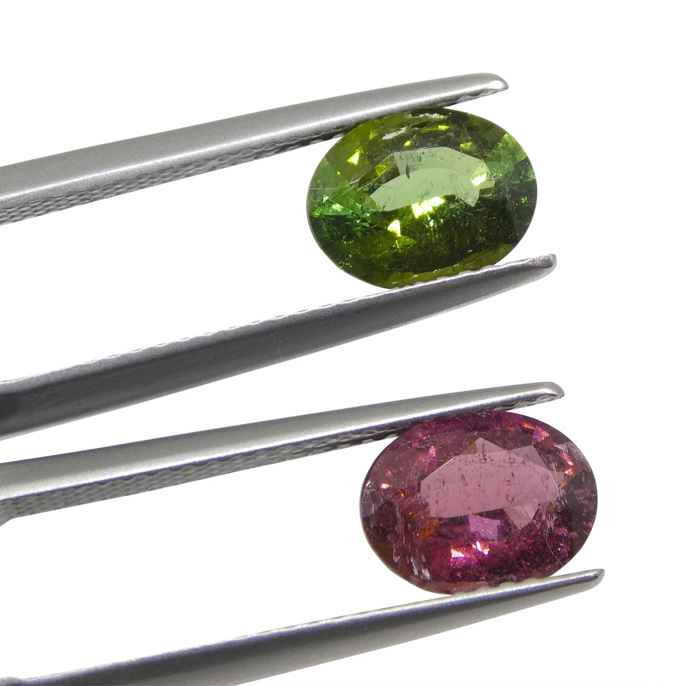 2.8ct Pair Oval Pink/Green Tourmaline from Brazil - Skyjems Wholesale Gemstones