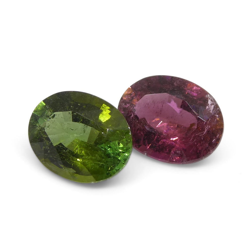 2.8ct Pair Oval Pink/Green Tourmaline from Brazil - Skyjems Wholesale Gemstones