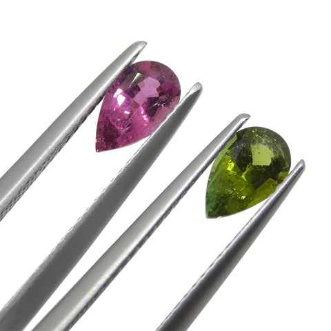 1.18ct Pair Pear Pink/Green Tourmaline from Brazil