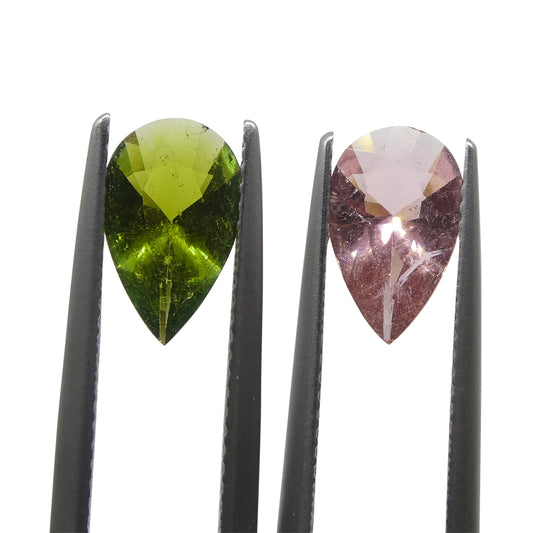 Tourmaline 2.53 cts 6.57 x 10.58 x 3.69 mm/ 6.51 x 10.55 x 3.60 Pear Pink/Green  $510