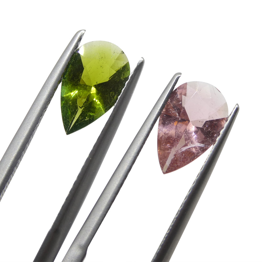 2.53ct Pair Pear Pink/Green Tourmaline from Brazil - Skyjems Wholesale Gemstones