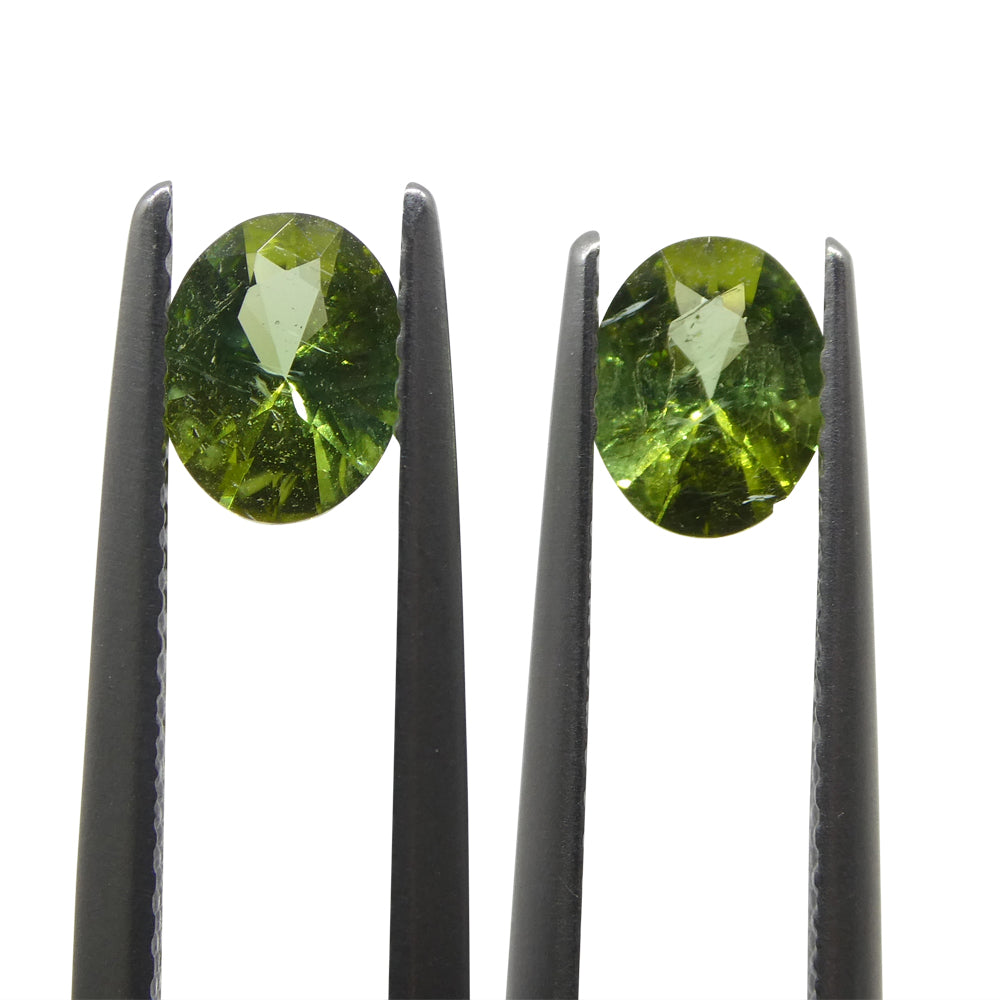 1.08ct Oval Green Tourmaline Matched Pair from Brazil, Vivid Yellowish-Green Gemstones by SkyJems