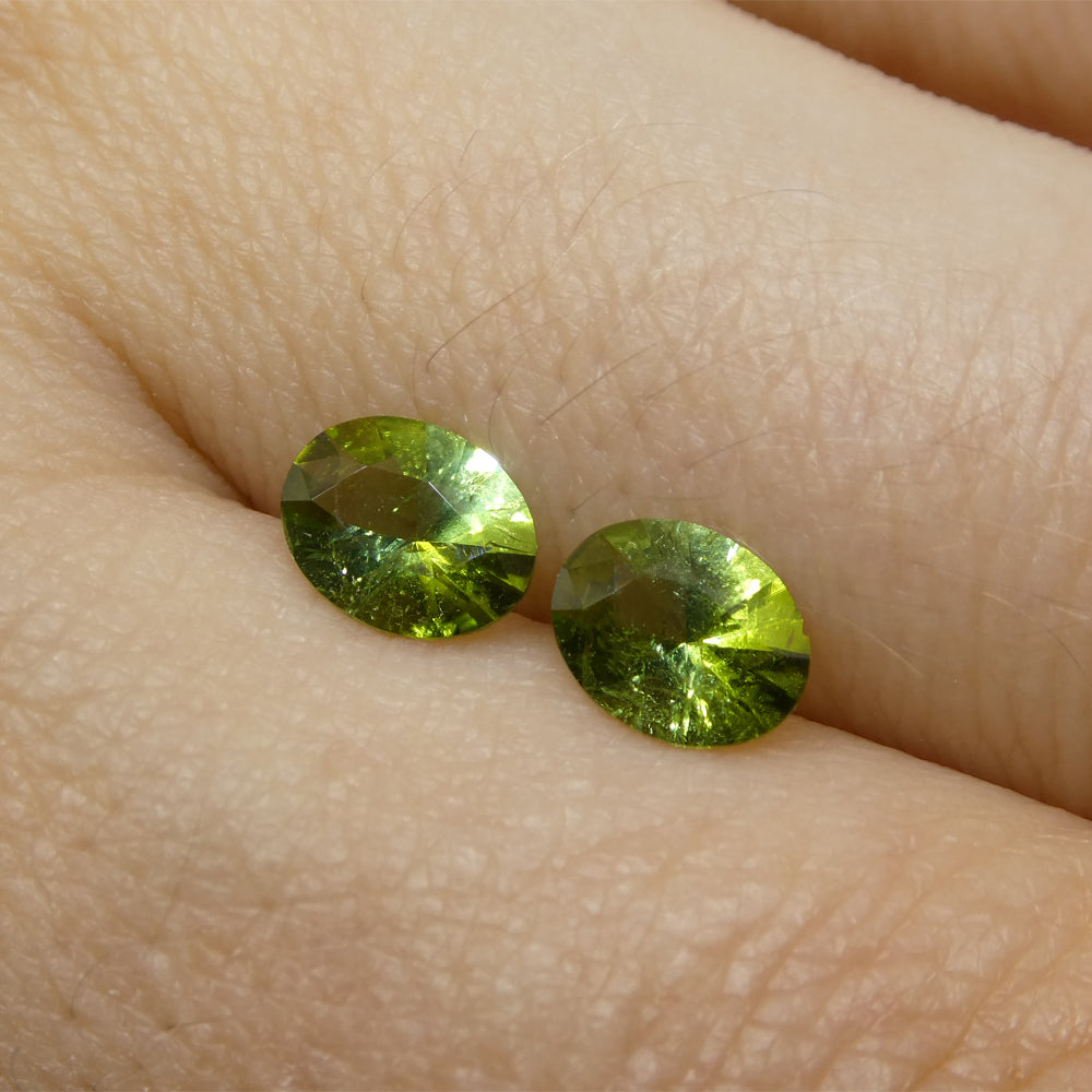 SkyJems 1.08ct Oval Green Tourmaline Pair from Brazil, Vivid Yellowish-Green Matched Gemstones