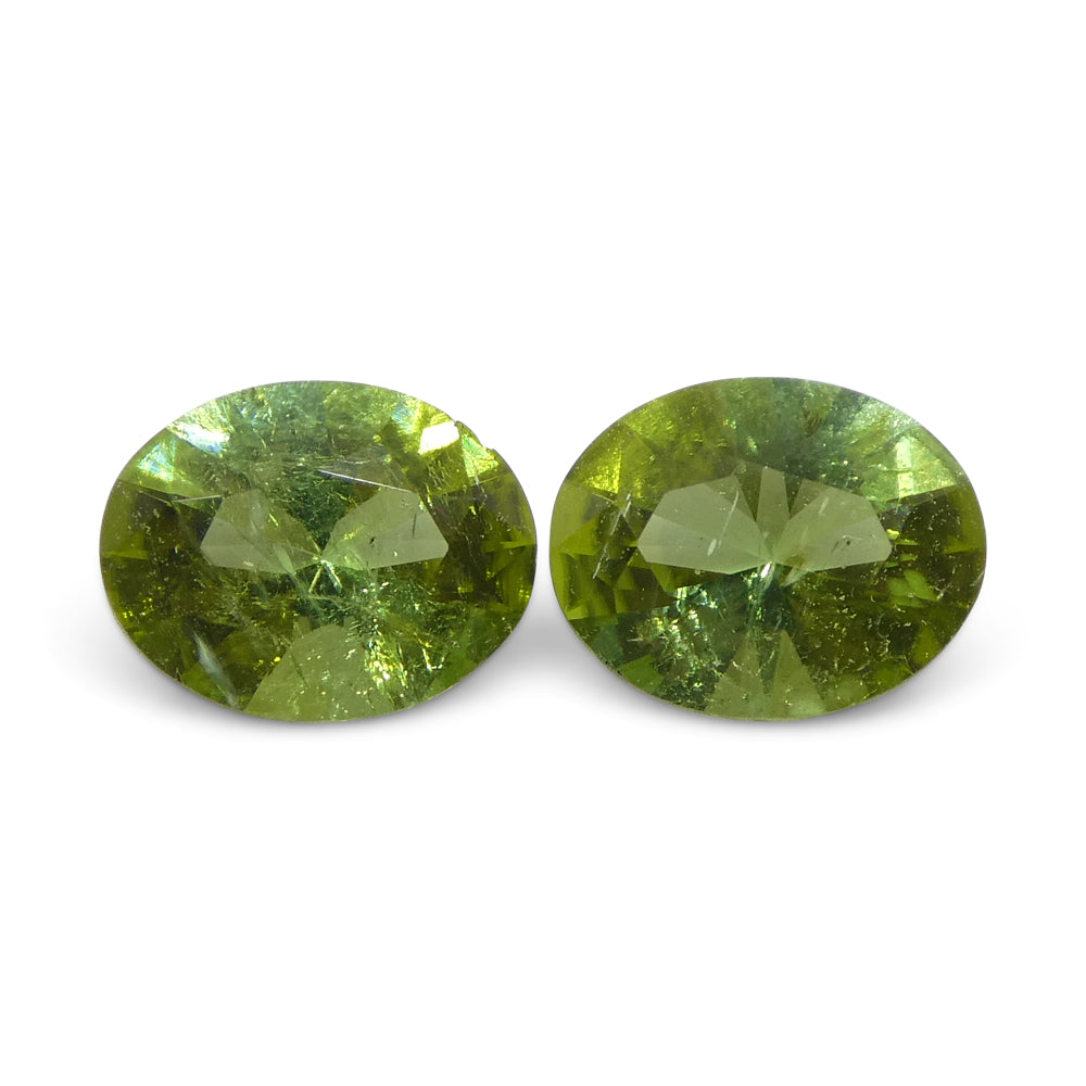 SkyJems 1.08ct Oval Green Tourmaline Pair from Brazil, Vivid Yellowish-Green Matched Gemstones