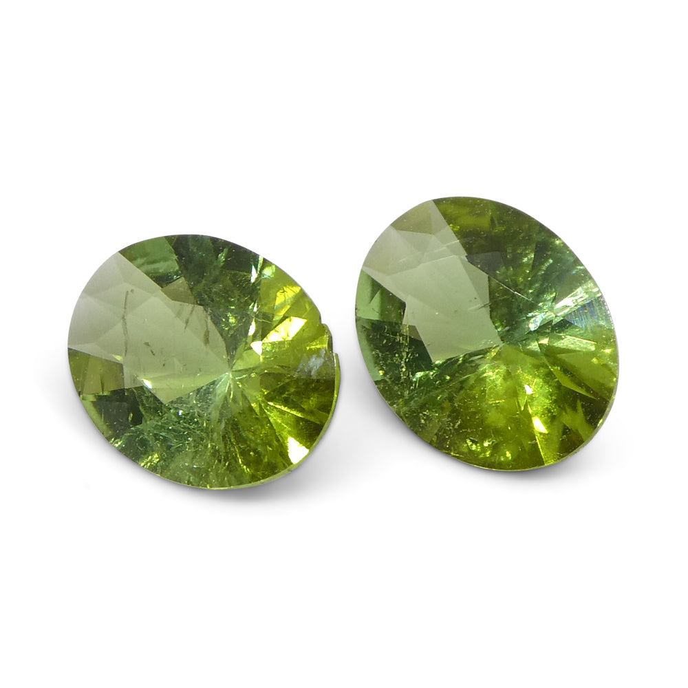 SkyJems 1.08ct Oval Green Tourmaline Pair from Brazil, Vivid Yellowish-Green Matched Gemstones