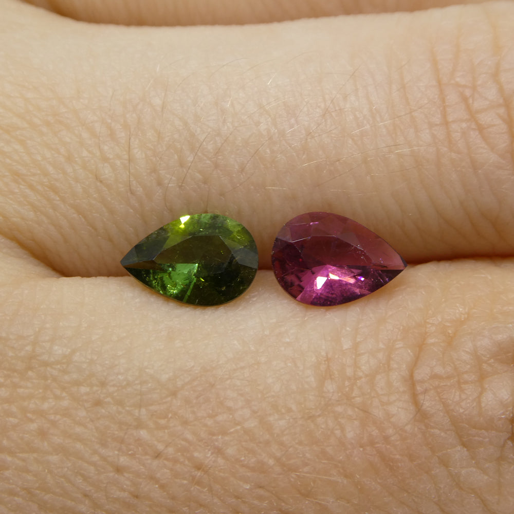 1.6ct Pair Pear Pink/Green Tourmaline from Brazil - Skyjems Wholesale Gemstones