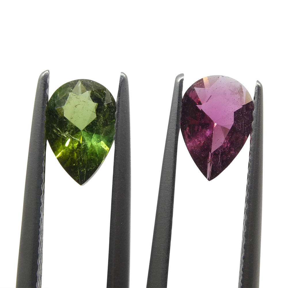 1.6ct Pair Pear Pink/Green Tourmaline from Brazil - Skyjems Wholesale Gemstones